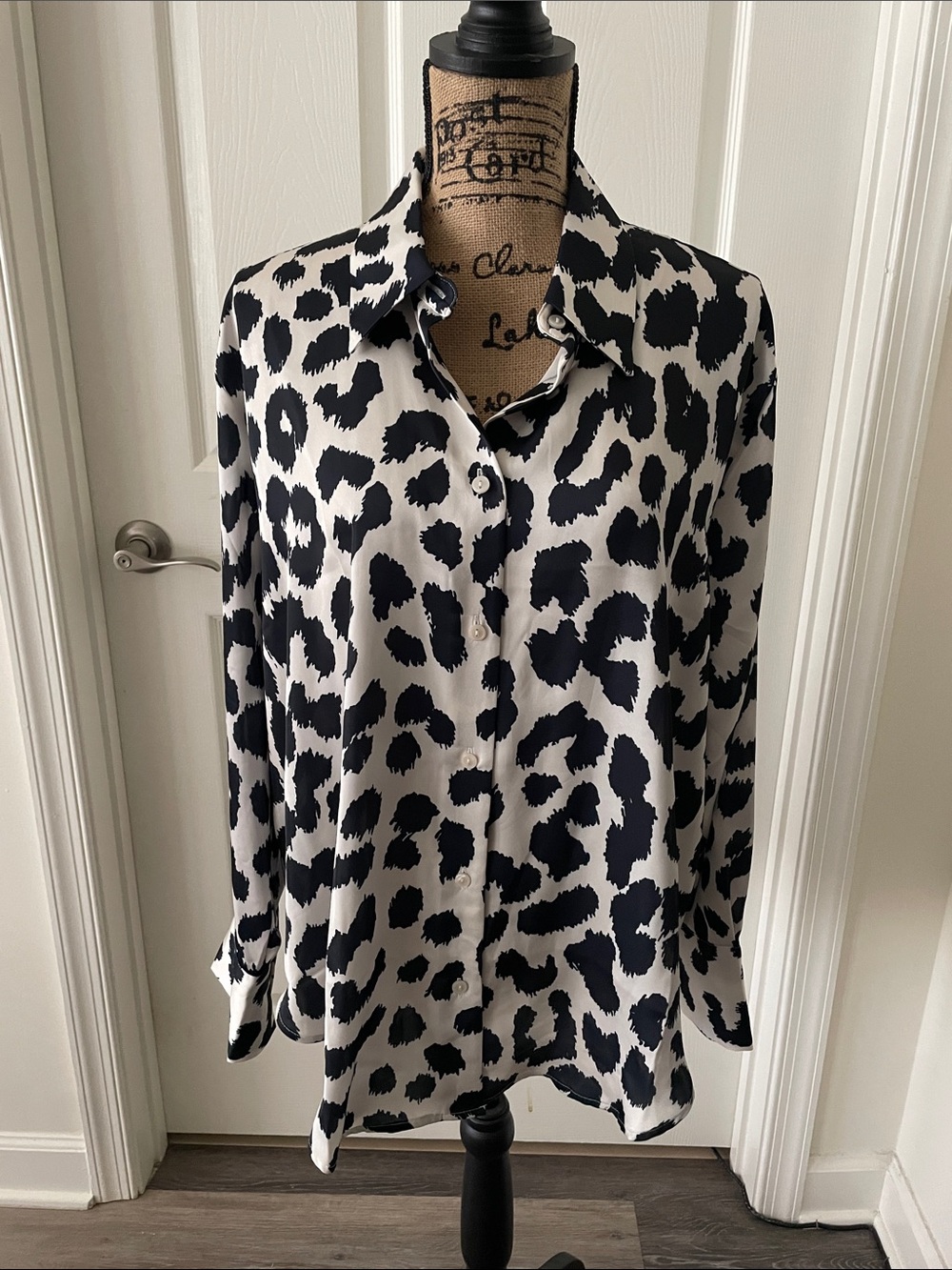 H&M Black and White Animal Print Button-Down Shirt & Pant Set